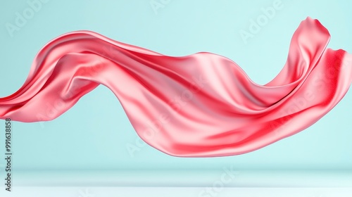 Abstract Flowing Red Silk Fabric on Blue Background