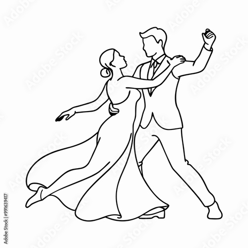 Vector illustration of a couple dancing gracefully in a minimalist style