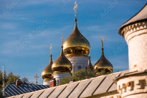 Russia, Pereslavl-Zalessky. St. Nicholas Monastery, Godenovsky Cross, St. Nicholas Cathedral on the summer day. The Forerunner Church. photo