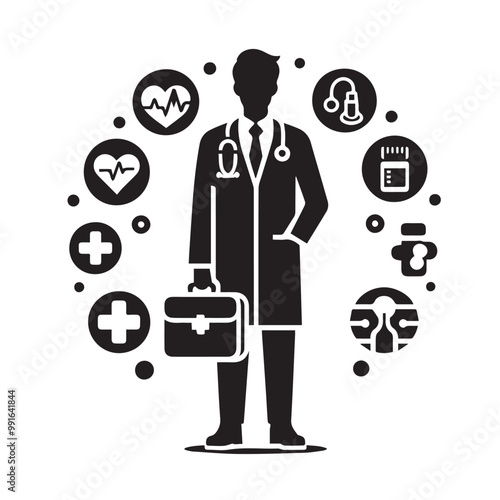 Doctor black vector black color silhouette white color background