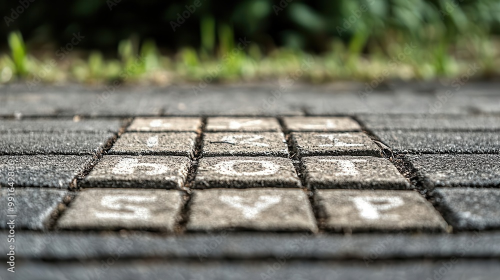 Rough concrete with a faded hopscotch pattern, showing signs of aging, faded hopscotch, playground nostalgia Rough concrete with a faded hopscotch pattern, showing signs of aging, faded hopscotch, playground nostalgia