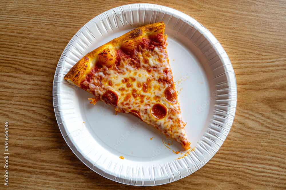 Fresh Slice Of Pizza On A White Paper Plate In The Middle Of The Table Created With Artificial Intelligence Fresh Slice Of Pizza On A White Paper Plate In The Middle Of The Table Created With Artificial Intelligence