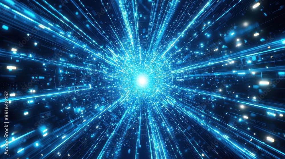 Dynamic holographic beams of blue light cutting through a digital grid of abstract tech elements, creating a futuristic feel. Dynamic holographic beams of blue light cutting through a digital grid of abstract tech elements, creating a futuristic feel.