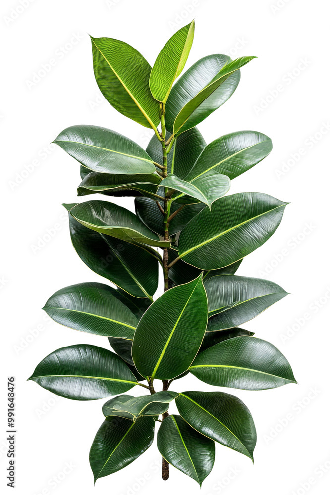 A tall rubber tree with broad green leaves, isolated on transparent background, PNG file, perfect for industrial or tropical themes A tall rubber tree with broad green leaves, isolated on transparent background, PNG file, perfect for industrial or tropical themes