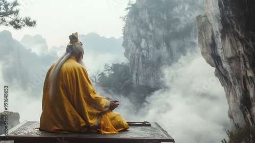 13. A Taoist priest conducting a ritual in a serene mountain temple