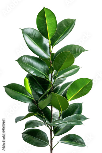 A tall rubber tree with broad green leaves, isolated on transparent background, PNG file, perfect for industrial or tropical themes