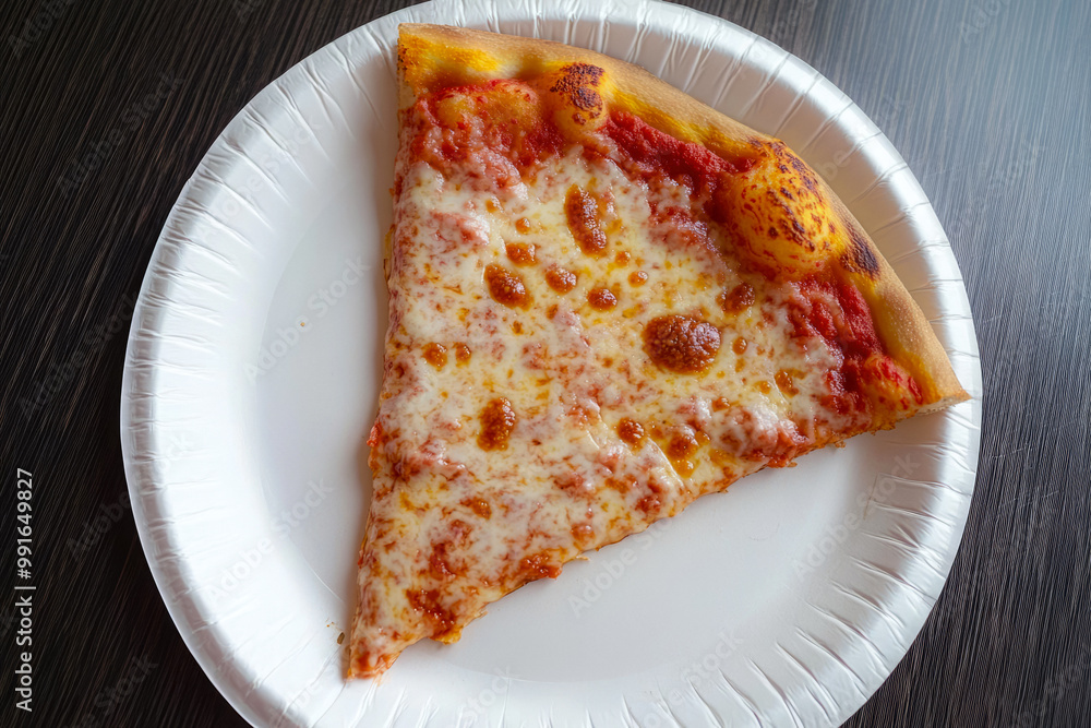 Fresh Slice Of Pizza On A White Paper Plate In The Middle Of The Table Created With Artificial Intelligence Fresh Slice Of Pizza On A White Paper Plate In The Middle Of The Table Created With Artificial Intelligence