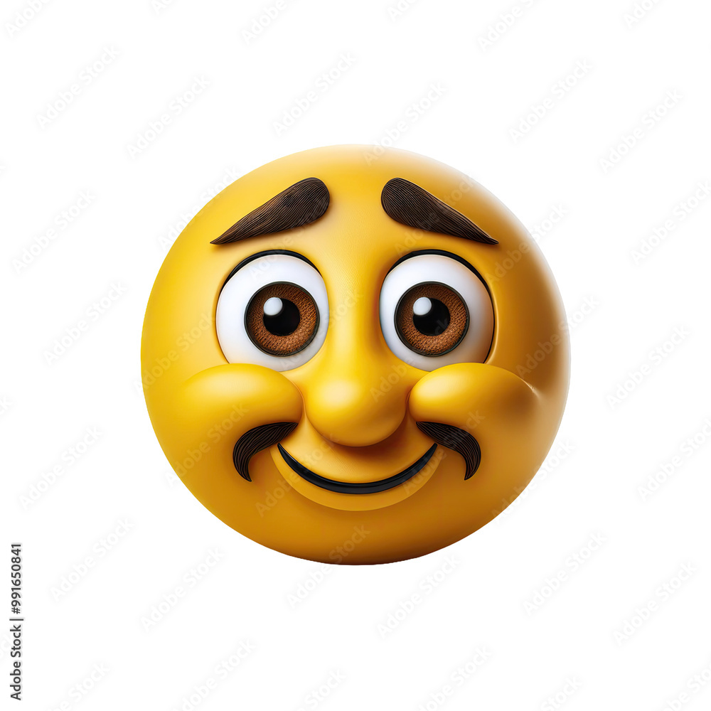 Fototapeta premium Smiling yellow emoji with mustache