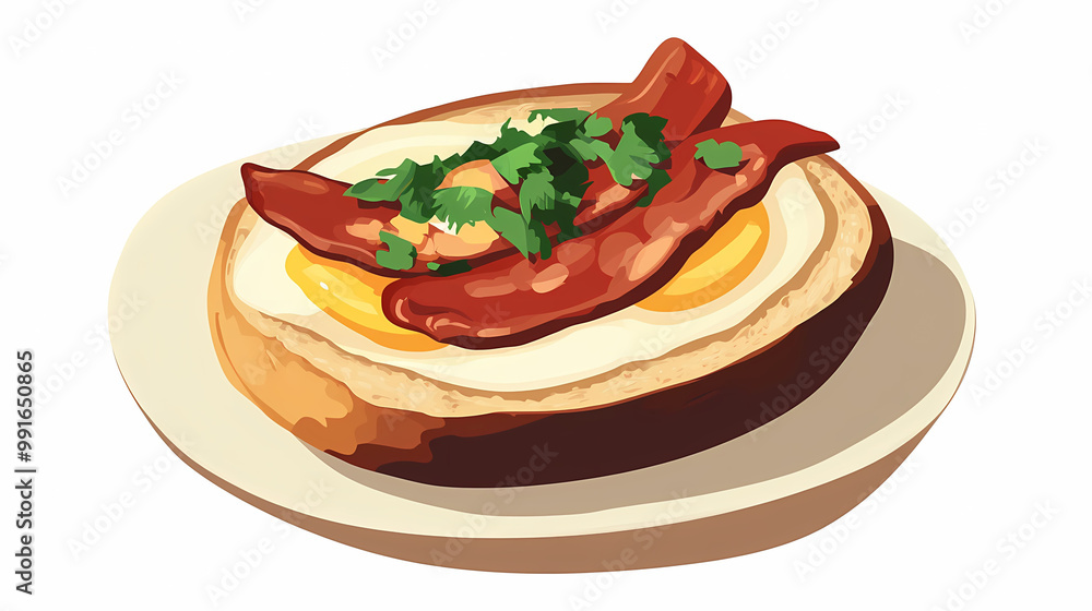 A delicious bacon and egg sandwich topped with fresh herbs A delicious bacon and egg sandwich topped with fresh herbs