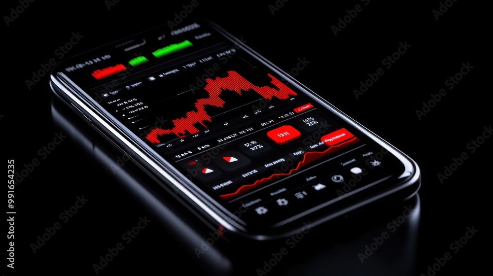 Mobile Stock Market: A sleek smartphone displays a dynamic stock market chart, symbolizing the volatility and potential of financial trading in the digital age. Mobile Stock Market: A sleek smartphone displays a dynamic stock market chart, symbolizing the volatility and potential of financial trading in the digital age.