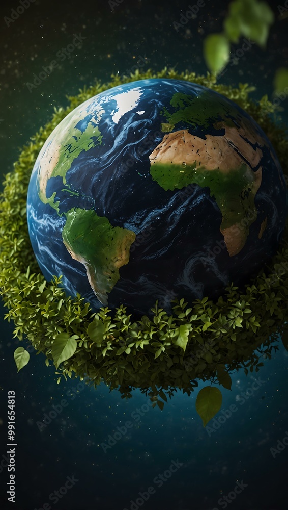 Earth surrounded by leaves with carbon credit data streams. Earth surrounded by leaves with carbon credit data streams.
