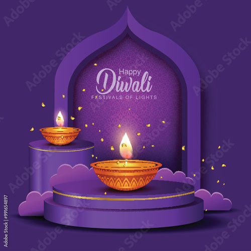Indian festival of lights Happy Diwali, holiday Background, Diwali celebration greeting card, abstract vector illustration design.