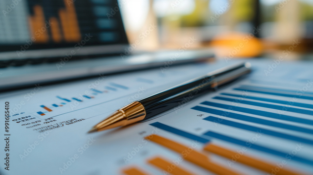 Fototapeta premium Professional Analysing Graphs and Charts - Financial Accountant studying Numbers, Close-up shot of an analytical working with the latest financial results Financial accounting sales forecast.