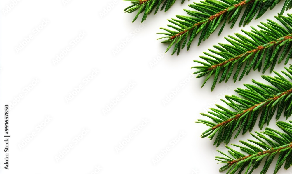 Spruce Branches Border on White Background Spruce Branches Border on White Background