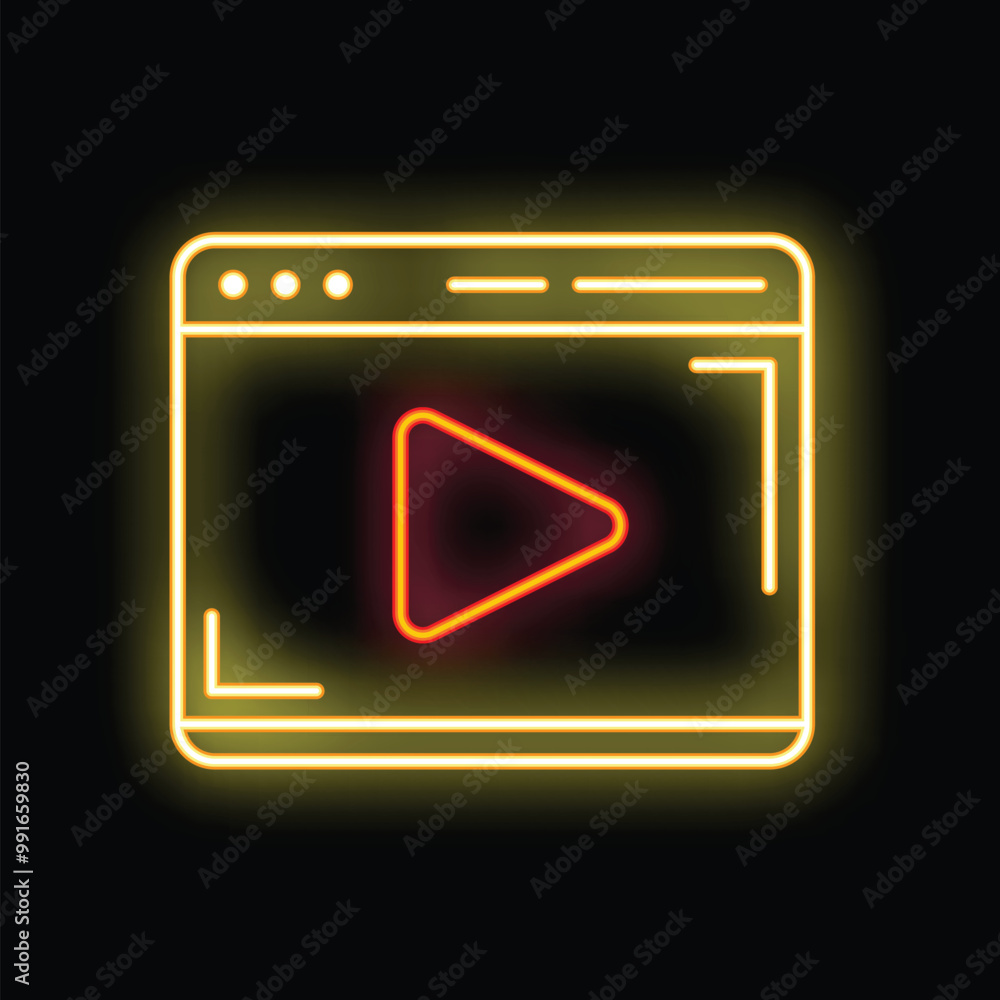 Neon sign showing an internet browser window displaying a video player button Neon sign showing an internet browser window displaying a video player button