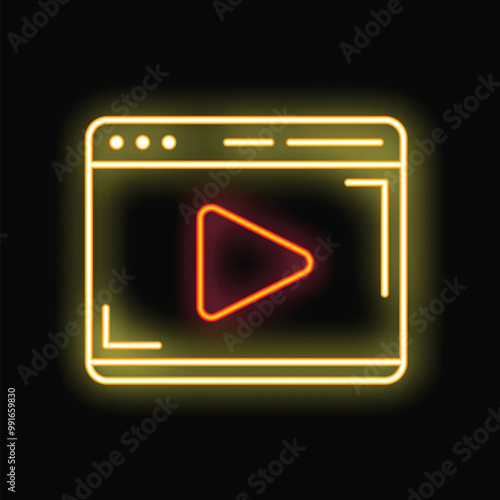 Neon sign showing an internet browser window displaying a video player button