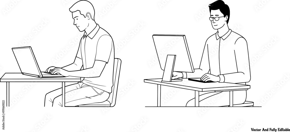 Computer man Clip Art, Line Art, outline and Vector Design Computer man Clip Art, Line Art, outline and Vector Design