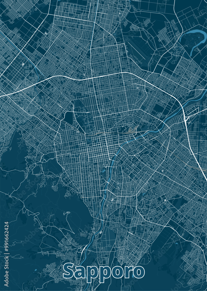 Fototapeta premium Sapporo, Japan artistic map poster