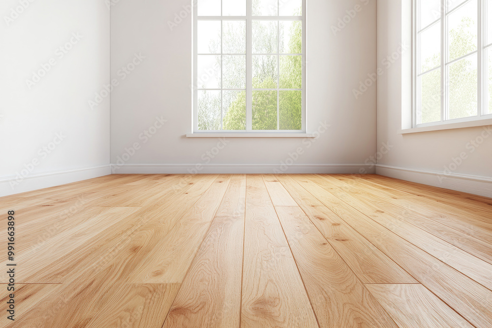 Bright and Airy Room with Light Wood Flooring and Large Windows Showcasing Lush Greenery Outside, Emphasizing a Serene and Inviting Atmosphere Bright and Airy Room with Light Wood Flooring and Large Windows Showcasing Lush Greenery Outside, Emphasizing a Serene and Inviting Atmosphere