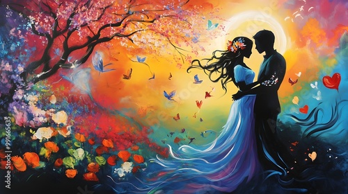 79. A vibrant god of love uniting couples in a romantic setting