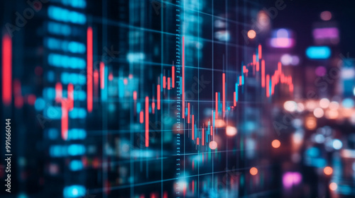 A close-up of a stock market screen showing a red, Financial graphs and charts on a digital display, representing in-depth accounting data.