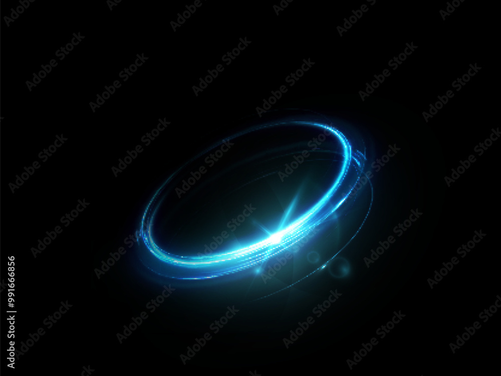 Obraz premium Glowing blue swirl of bright lines. Abstract light effect for game design and vector illustration.
