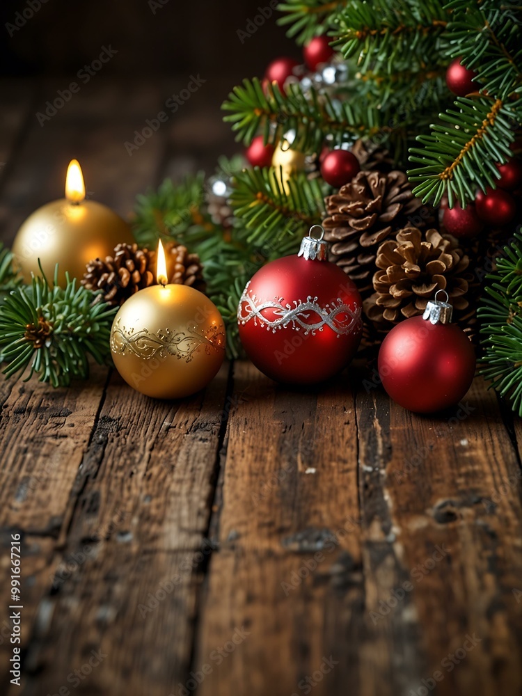 Festive Christmas decor on wood. Festive Christmas decor on wood.