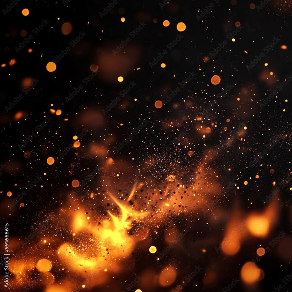 Fototapeta premium Fire embers particles over black background. Fire sparks background. Abstract dark glitter fire particles lights. generative ai