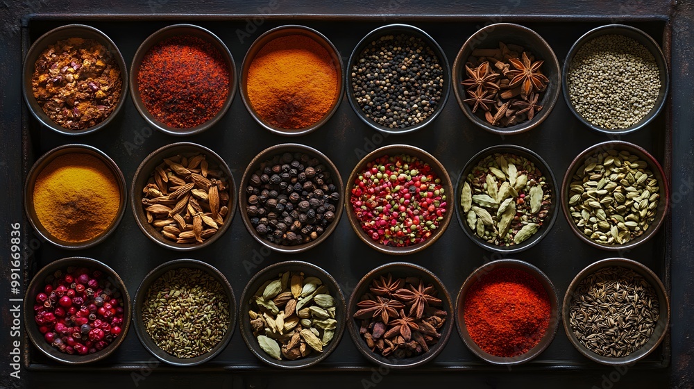A Collection of Aromatic Spices in Small Bowls A Collection of Aromatic Spices in Small Bowls