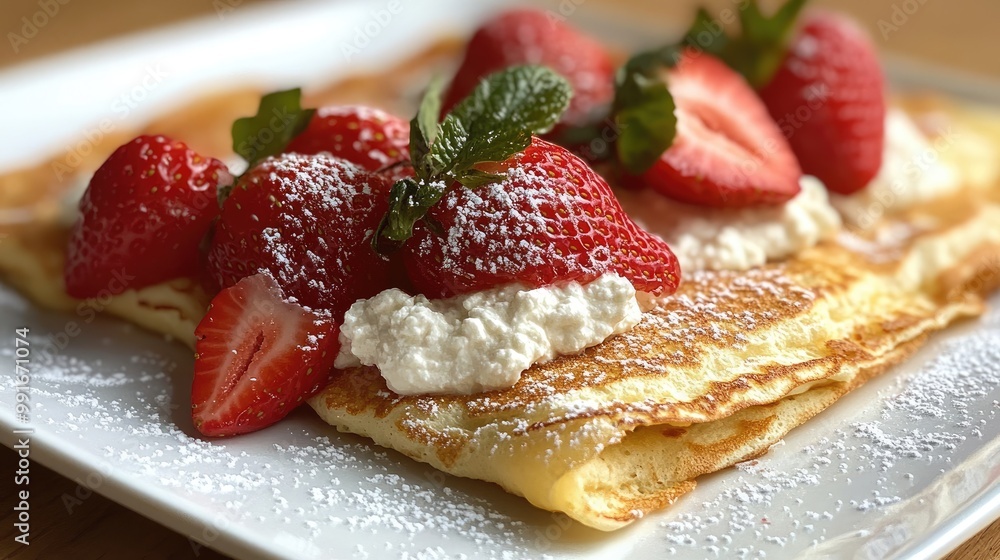 Delicious dessert with fresh strawberries. This image can be used for culinary websites or food blogs. Delicious dessert with fresh strawberries. This image can be used for culinary websites or food blogs.