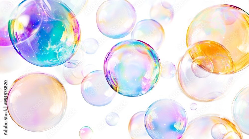 A bunch of colorful bubbles floating in the air, Multicolored transparent and opaque soap bubbles. A bunch of colorful bubbles floating in the air, Multicolored transparent and opaque soap bubbles.