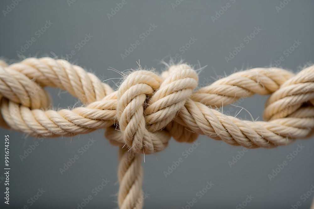 Close up of a group of connected tied together string. Business problem concept Close up of a group of connected tied together string. Business problem concept