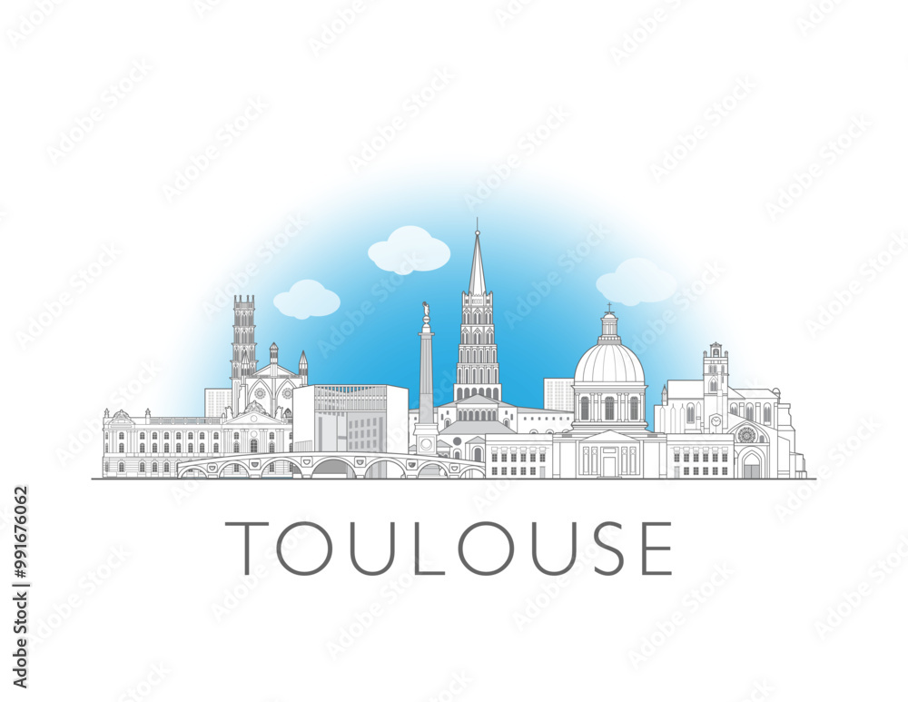 Toulouse skyline in France cityscape vector illustration Toulouse skyline in France cityscape vector illustration
