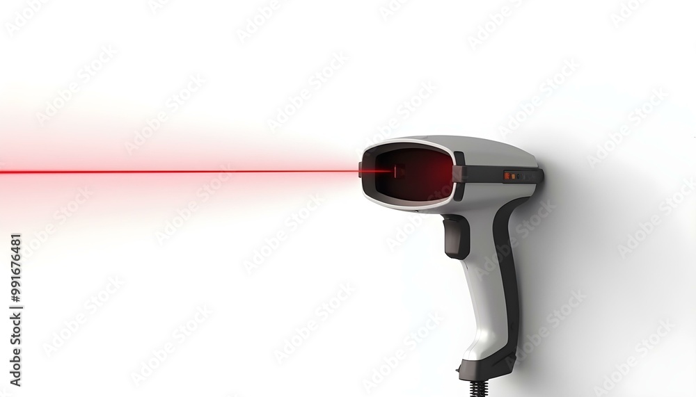 Barcode laser scanner with red beam isolated on a white background Barcode laser scanner with red beam isolated on a white background