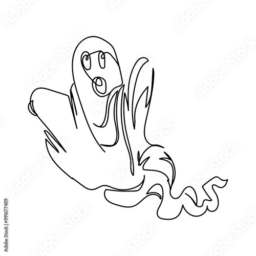 dessin en ligne continue d'un fantôme, lineart, vecteur