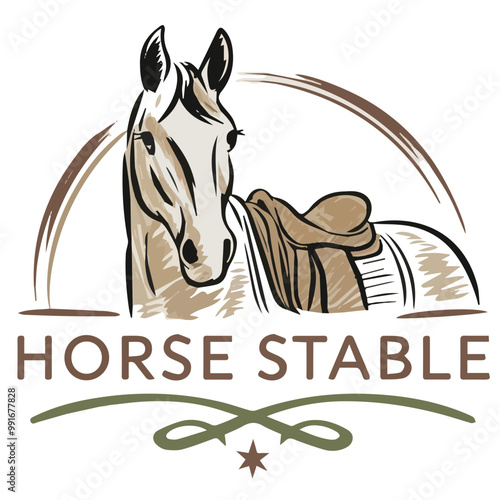Elegant Horse Illustration of a Stable Emblem Design