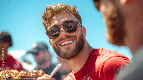 Happy Group of Tailgaters at Pre-Game Celebration photo