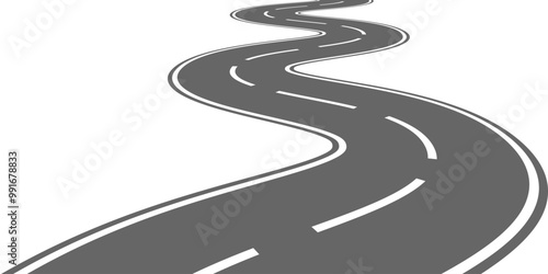 Winding road. Journey traffic curved highway. Road to horizon in perspective. Winding asphalt empty line isolated vector concept.
