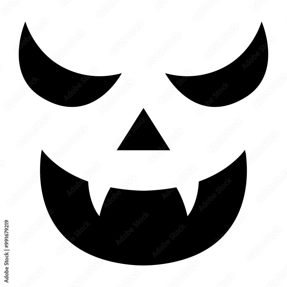 Simple and spooky Jack O Lantern face design with sharp eyes and vampire mischievous grin, Ideal for Halloween projects, crafts, and decorations. Isolated on white background. Festive and eerie vibes. Simple and spooky Jack O Lantern face design with sharp eyes and vampire mischievous grin, Ideal for Halloween projects, crafts, and decorations. Isolated on white background. Festive and eerie vibes.