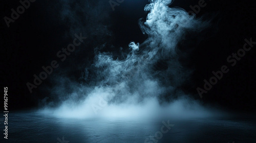 Expansive view of ghostly fog moving across a dark space, Dark clouds over water create ominous, moody atmosphere generated by AI.