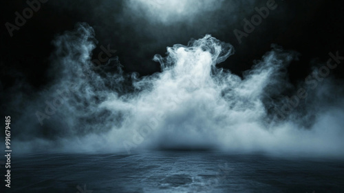 Abstract Blue Smoke and Light, Blue Smoke Effect Over Dark Background Abstract Design Vapor Fog Mist Atmospheric Eerie Mysterious.