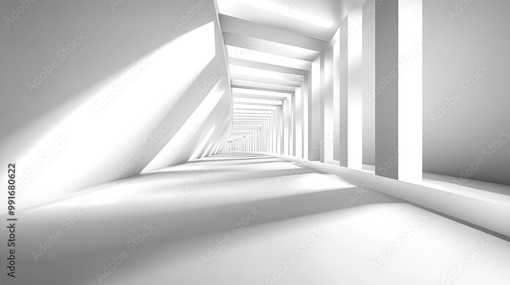 Obraz premium Abstract White Geometric Shapes with Shadows, White luxury background with grey shadow diagonal stripes.