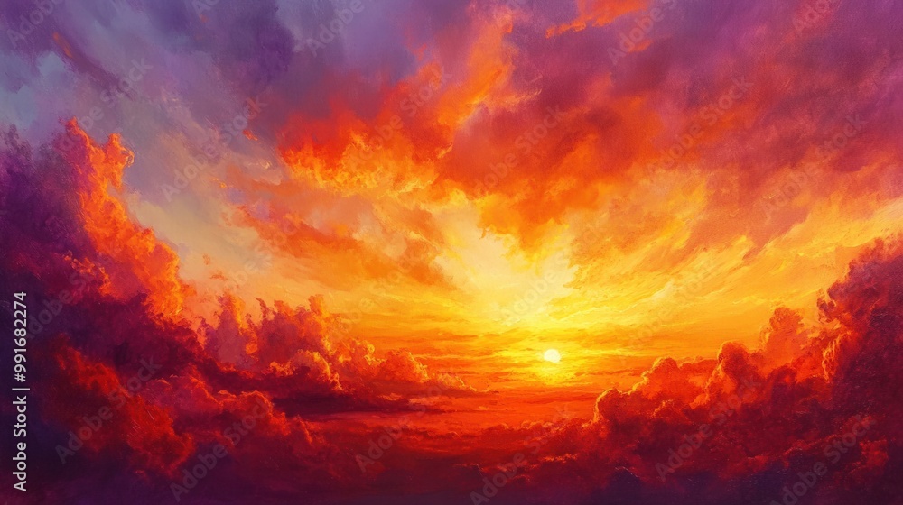 Fototapeta premium Sunset fiery sky clouds. Generative AI