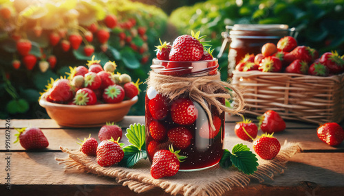 Obst Marmelade und Gelee in dekorativen Gläsern photo