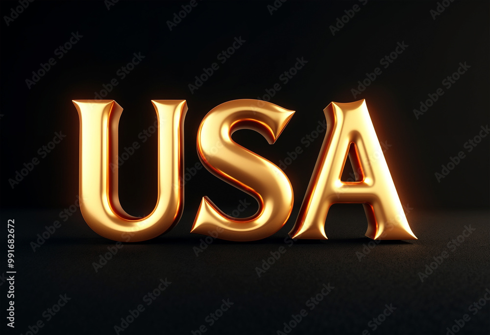 Gold tex USA 3d render of a glowing neon sign symbol glittering on Gold tex USA 3d render of a glowing neon sign symbol glittering on