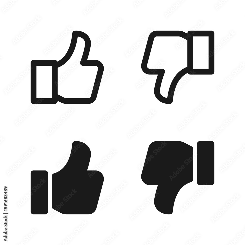 Thumbs up, thumbs down, like, dislike vector icon Thumbs up, thumbs down, like, dislike vector icon