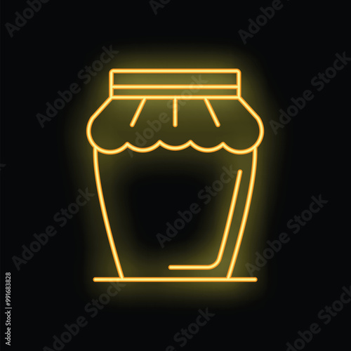 Glowing neon line jar of jam icon isolated on black background. Vector illustration