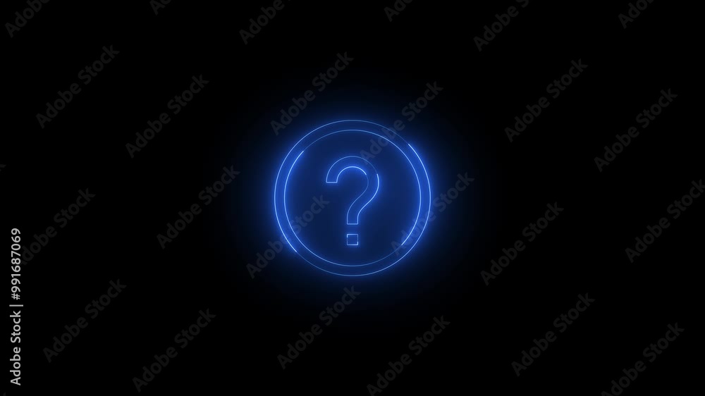 Neon unknown icon blue glowing black background animation Neon unknown icon blue glowing black background animation