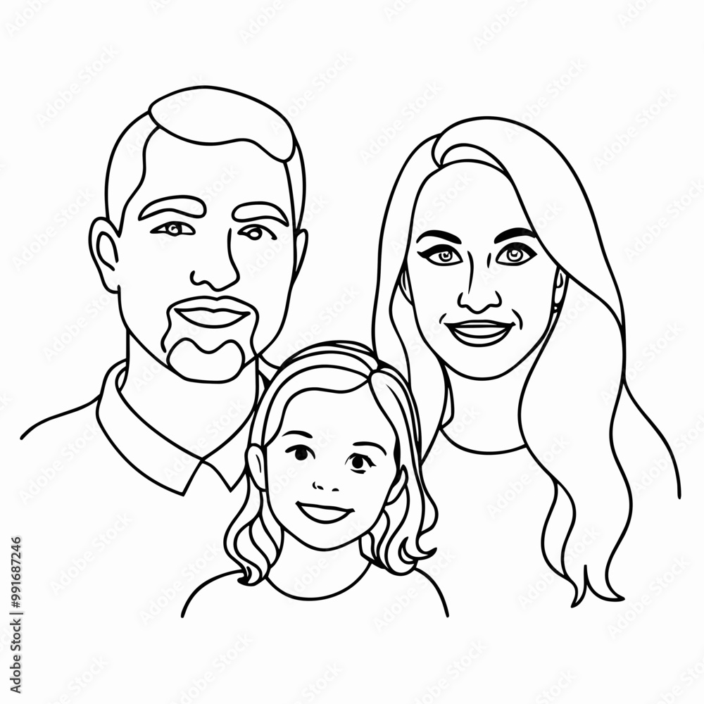 Vector illustration of a happy family portrait with parents and child smiling together Vector illustration of a happy family portrait with parents and child smiling together