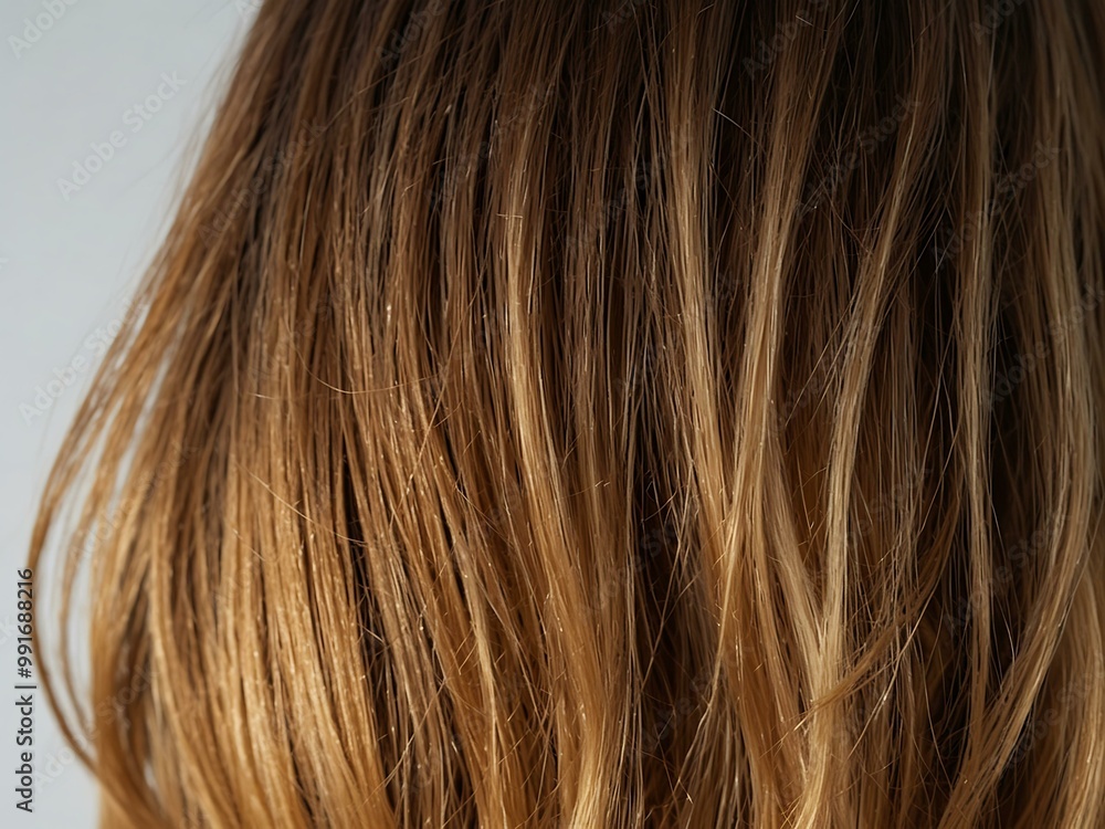 Glossy hair with a blonde to brown gradient, showcasing smooth texture. Glossy hair with a blonde to brown gradient, showcasing smooth texture.